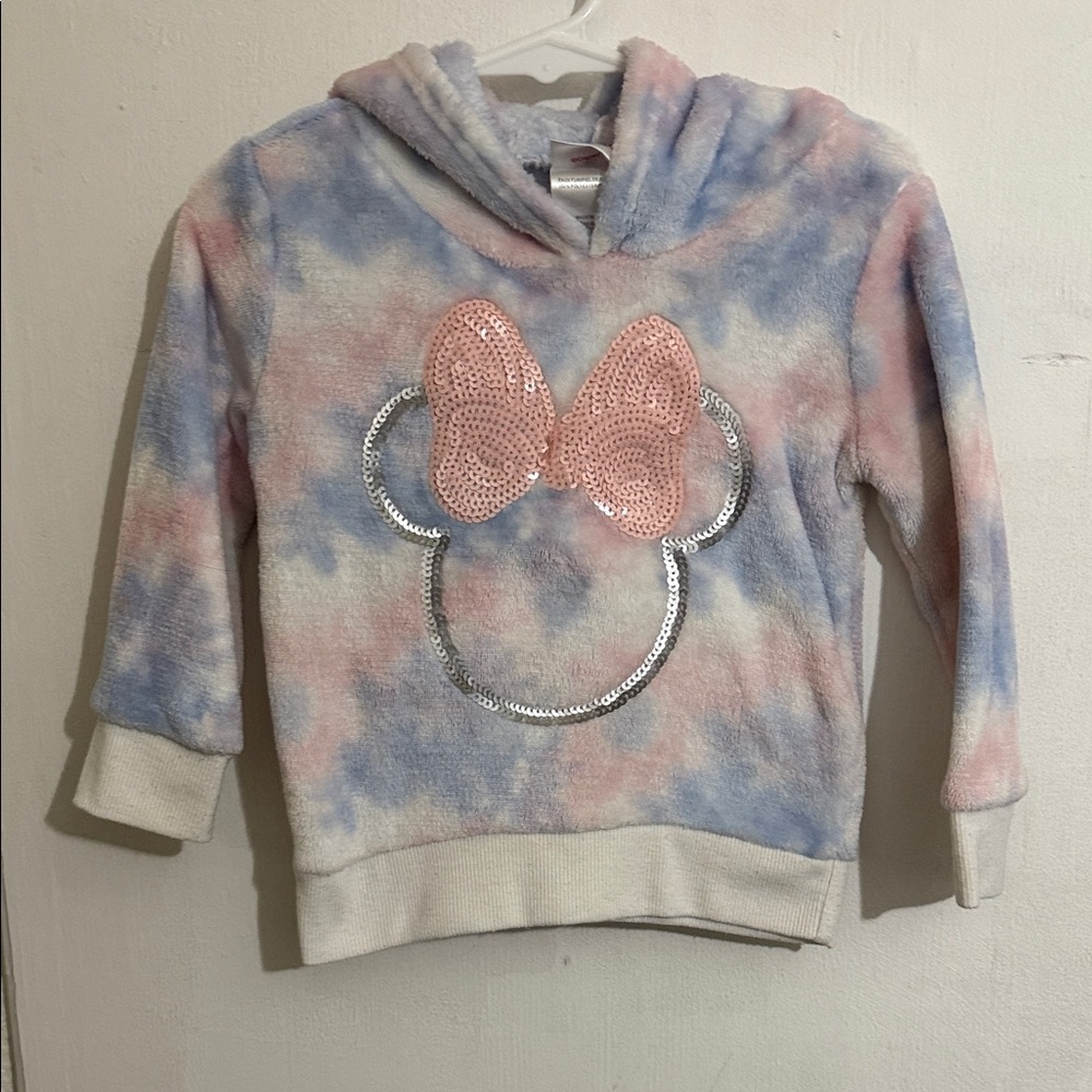 Disney Pink and Blue Tie-Dye Hoodie with Sequin Bow